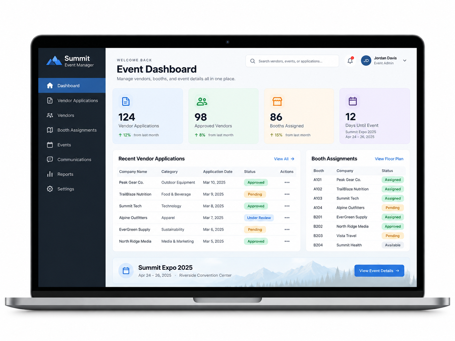 Event management dashboard concept