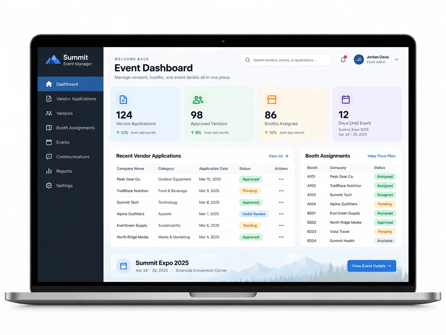 Event management dashboard concept